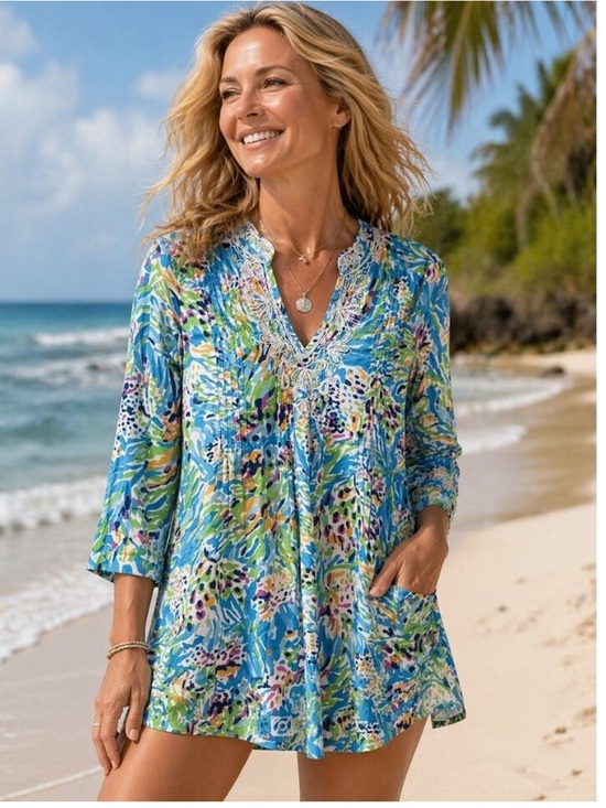 Lilly Pulitzer Tops - Lilly Pulitzer Sarasota Beaded Tunic Top in Resort White Sea Soirée Sz M